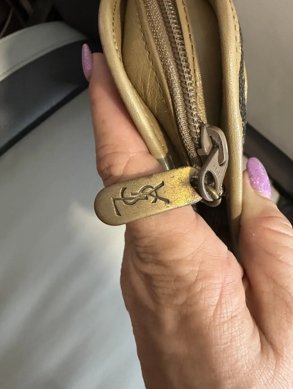 Yves Saint Laurent Black and Tan Patterned Wristlet Clutch
